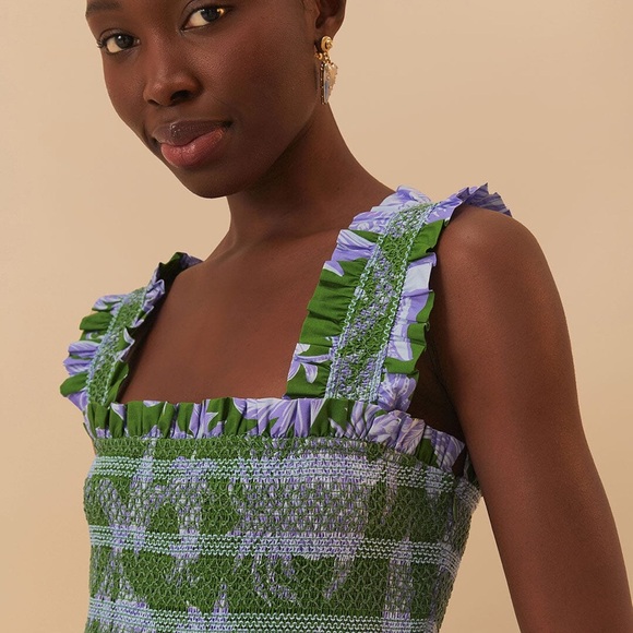 FARM Rio Green Tropical Swing Sleeveless Midi Dress M - Picture 3 of 8